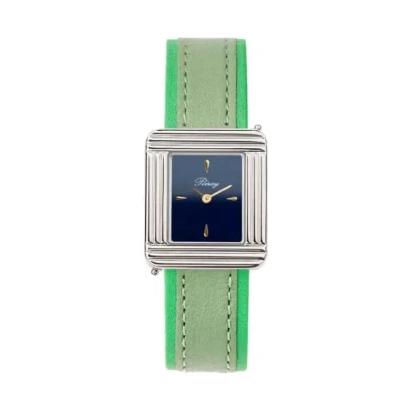 Poiray Montre Poiray Ma Première Acier Cadran Bleu Bracelet Veau Sellier Olive