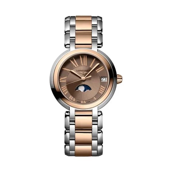 Longines Montre Longines Longines primaluna moonphase 30.50 mm Quartz Cadran Taupe Bracelet Acier et Or Rose