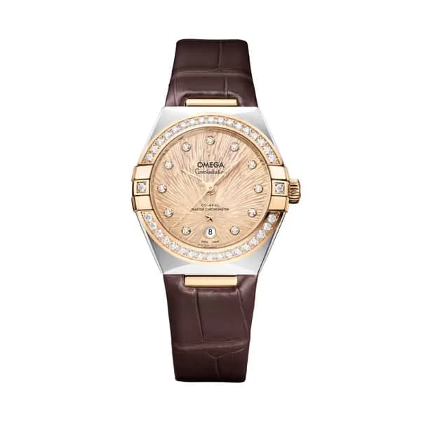 Omega Constellation 29 mm, acier - or Moonshine™ sur alligator