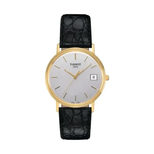 Tissot Montre Tissot Goldrun Hesalite 18K Gold Cadran Argent Bracelet Cuir