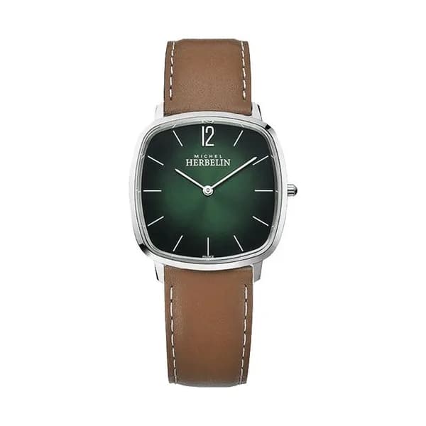 Michel Herbelin Montre Michel Herbelin City quartz cadran vert bracelet cuir brun 36 mm