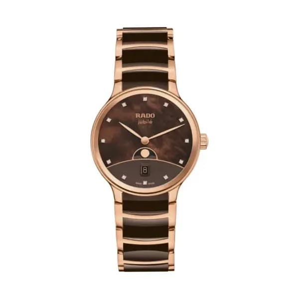 Rado Montre Rado Centrix Moonphase Quartz Cadran Brun Bracelet Brun