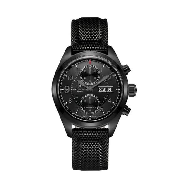 Hamilton Montre Hamilton Khaki Field cadran noir bracelet caoutchouc noir 42 mm