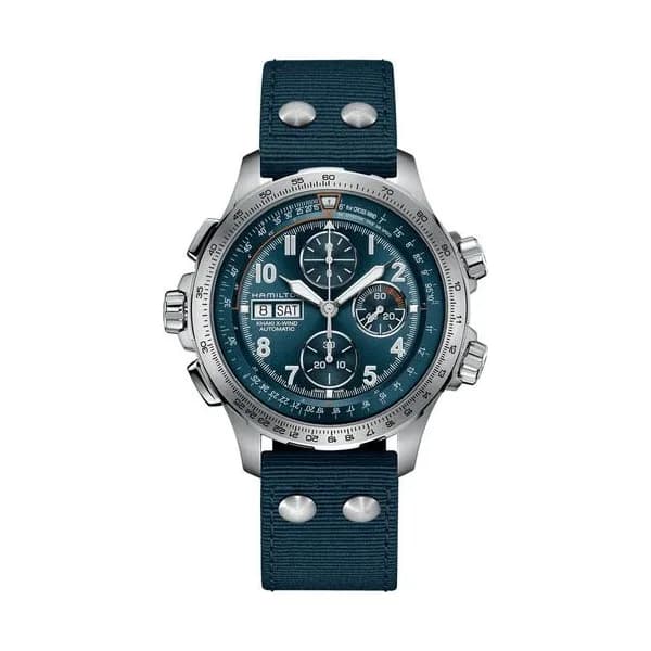 Hamilton Montre Hamilton Khaki Aviation X-Wind automatique chronographe cadran bleu bracelet textile bleu 45 mm