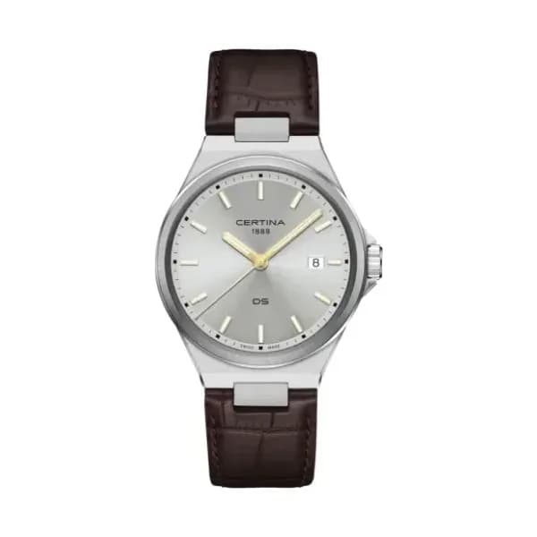 Certina Montre Certina DS-7 Quartz Cadran Argent Bracelet Cuir