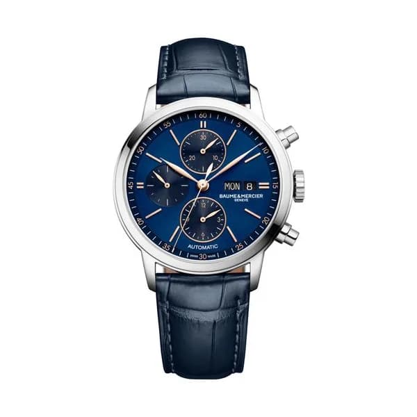Baume & Mercier Montre Baume et Mercier Classima Chronographe automatique cadran bleu bracelet cuir bleu 42 mm