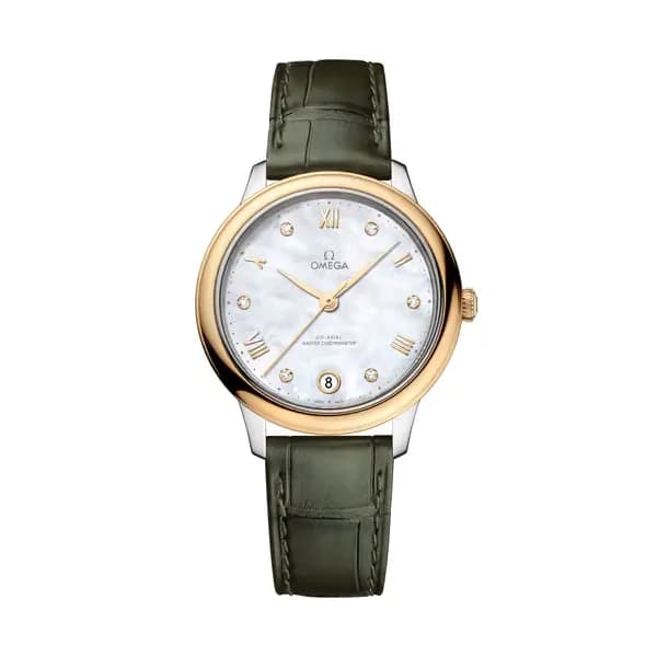 Omega De Ville 34 mm, acier - or jaune sur bracelet en cuir