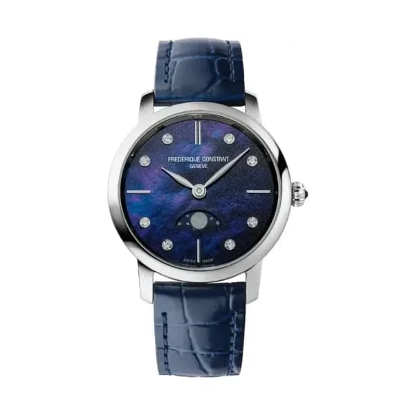 Frédérique Constant Montre Frédérique Constant Slimline Ladies Moonphase Quartz Cadran Bleu nuit Bracelet Cuir - FC-206MPND1S6