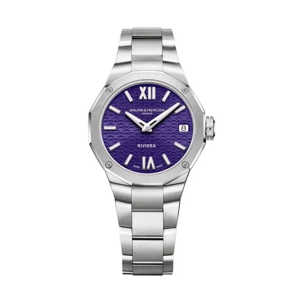Baume & Mercier Montre Baume et Mercier Riviera quartz cadran violet bracelet acier 33 mm
