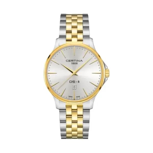 Certina Montre Certina DS-8 Gent 40mm Cadran Argent Bracelet Acier inoxydable PVD