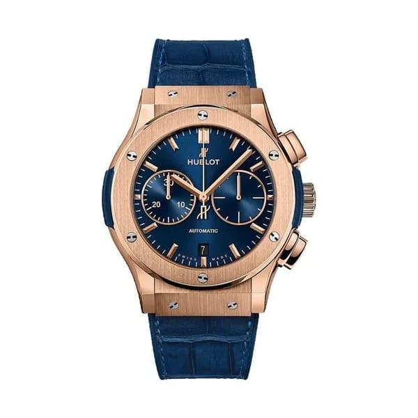 Hublot Montre Hublot Classic Fusion Blue Chronograph King Gold bracelet cuir et caoutchouc 45 mm