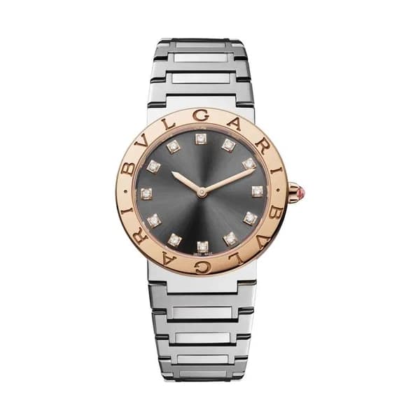 Bulgari Montre Bulgari Bvlgari Bvlgari quartz index diamants cadran gris bracelet acier 33 mm