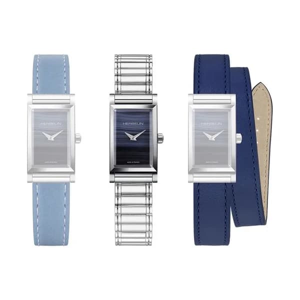 Michel Herbelin Montre Herbelin Coffret Antarès quartz cadran Agate Bleu bracelets cuir et acier 27 x 19 mm