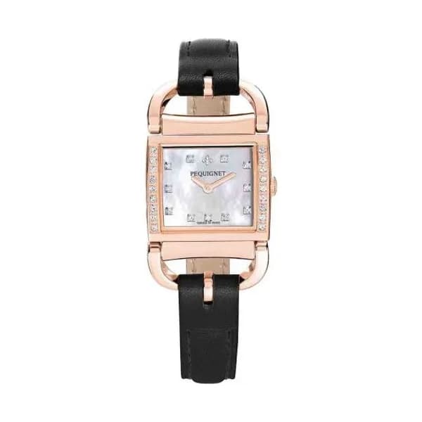 Pequignet E. Montre Pequignet Attellage Quartz - Cadran Nacre Blanc - Bracelet Noir - 5896509CD-CN