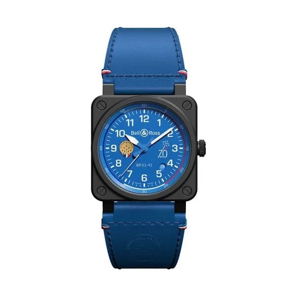 Bell & Ross Montre Bell &amp; Ross BR 03-92 Patrouille de France 70ème Anniversaire céramique automatique cadran bleu bracelet cuir 42 mm