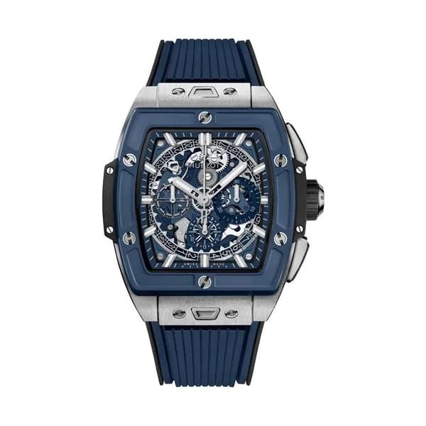 Hublot Montre Hublot Spirit of Big Bang Titanium Blue Ceramic automatique cadran squelette bracelet caoutchouc bleu 42 mm