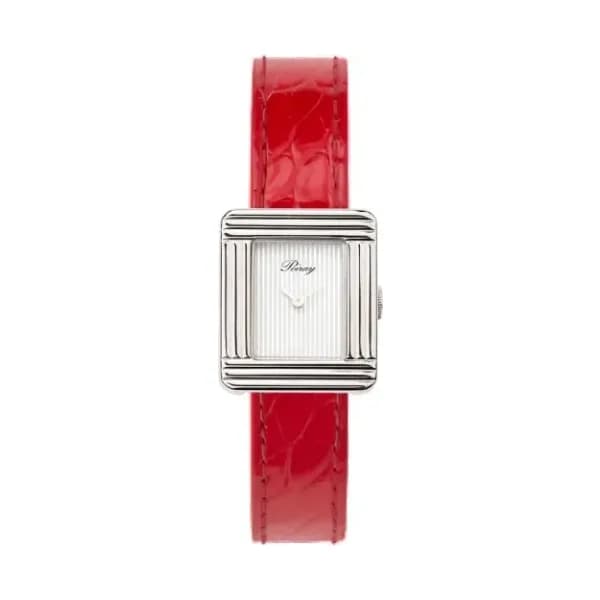 Poiray Montre Poiray Ma Première Mini Acier Cadran Ligné Bracelet Alligator Rouge