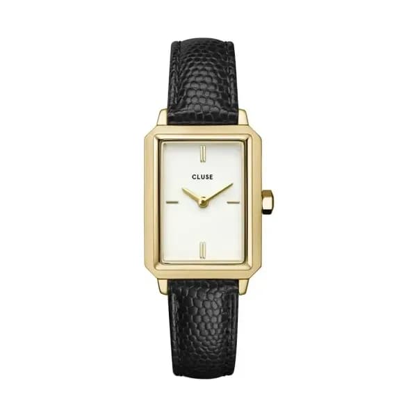 Cluse Fluette Watch Leather, Black Lizard, Gold Colour