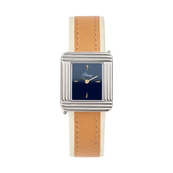 Poiray Montre Poiray Ma Première Acier Cadran Bleu Bracelet Veau Sellier Miel