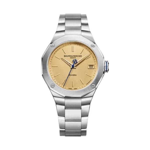 Baume & Mercier Montre Baume et Mercier Riviera automatique cadran doré bracelet acier 39 mm