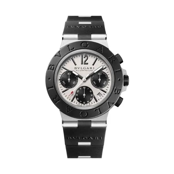 Bulgari Montre Bulgari Bvlgari Aluminium Chronographe automatique cadran gris bracelet caoutchouc noir 41 mm