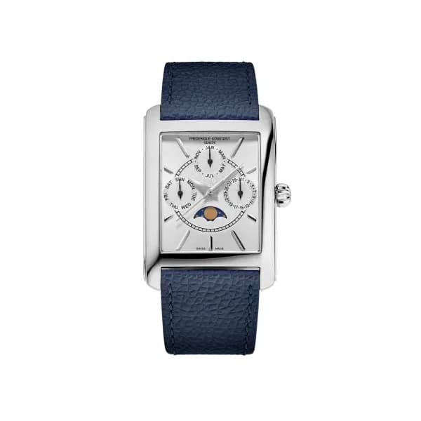 Frédérique Constant Montre Frédérique Constant Classics Carrée Calendar Moonphase Quartz Cadran Argent Bracelet Cuir - FC-265S4C6