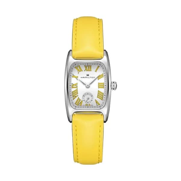 Hamilton Montre Hamilton American Classic Boulton Small Second M quartz cadran blanc bracelet cuir jaune 23,5 x 27,4 mm