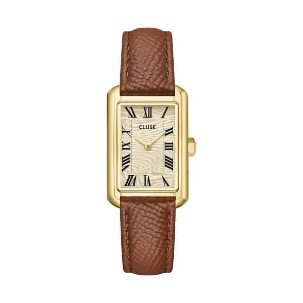 Cluse Belisenna Watch Leather, Nutshell, Sand Textured, Gold Colour