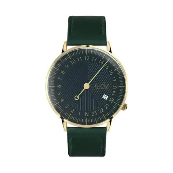 Gustave & Cie Montre 24H André Or & Vert Cuir Vert Émeraude Surpiqué 40mm