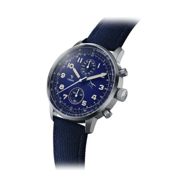Yema Montre Yema Flygraf Bi-Compax AAE Meca-Quartz cadran bleu bracelet tissu bleu 40 mm