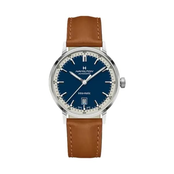 Hamilton Montre Hamilton American Classic Intra-Matic Automatique Cadran Bleu Bracelet Cuir 40 mm