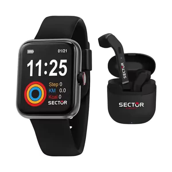 Catégorie Montres Coffret SECTOR Montre Connectée Homme en Silicone Noir et Ecouteurs sans fil