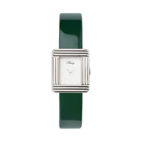 Poiray Montre Poiray Ma Première Mini Acier Cadran Ligné Bracelet Veau Vernis Vert