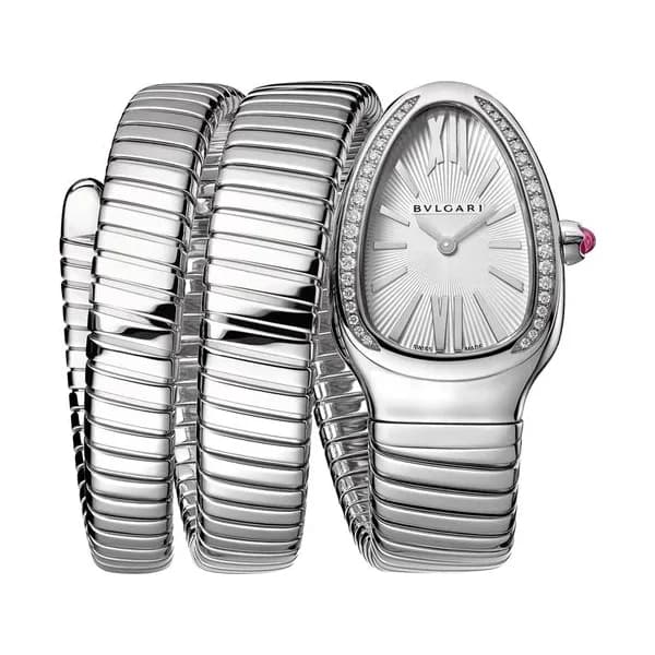 Bulgari Montre Bulgari Serpenti Tubogas quartz lunette sertie cadran blanc bracelet acier double tour 35 mm