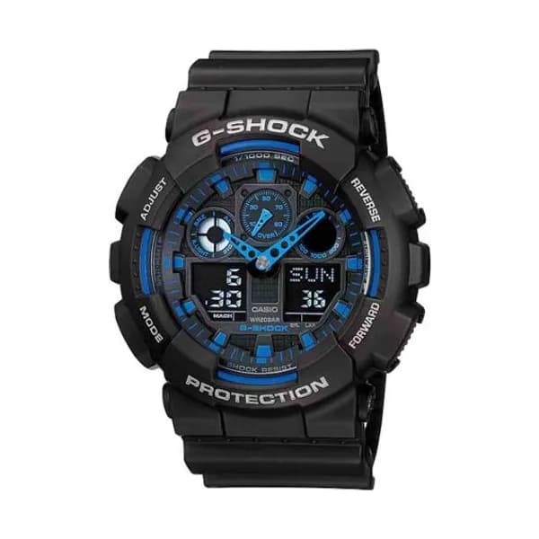 Casio Montre GShock Classic - Série GA-100 - Noir & Bleu 55.1 x 51.9 mm- GA-100-1A2