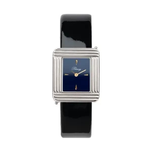 Poiray Montre Poiray Ma Première Acier Cadran Bleu Bracelet Veau Vernis Noir