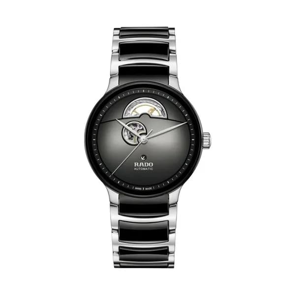 Rado Montre Rado Centrix Open Heart automatique cadran gris bracelet acier et céramique noire 39,5 mm