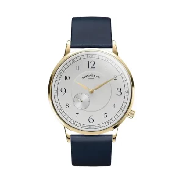 Gustave & Cie Montre 12H Hector Or & Blanc Cuir Bleu Océan 40mm