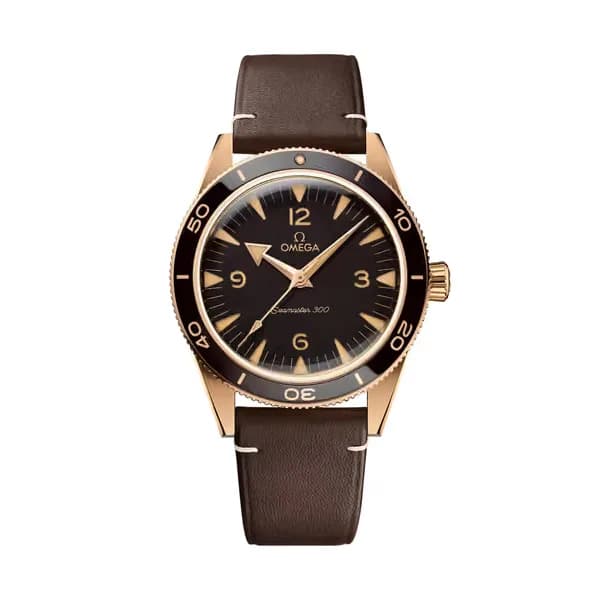 Omega Seamaster 41 mm, Bronze gold sur bracelet en cuir