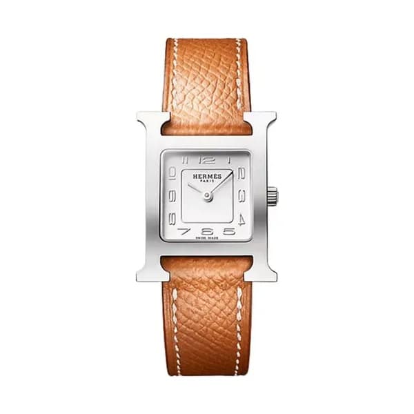 Hermès Montre HERMÈS Heure H Petit Modèle quartz cadran argenté bracelet cuir Epsom gold 25 mm
