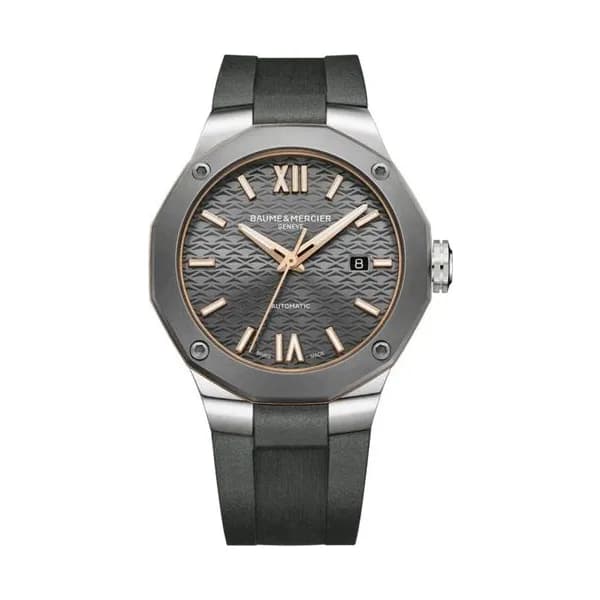 Baume & Mercier Montre Baume et Mercier Riviera automatique cadran gris bracelet caoutchouc gris 42 mm