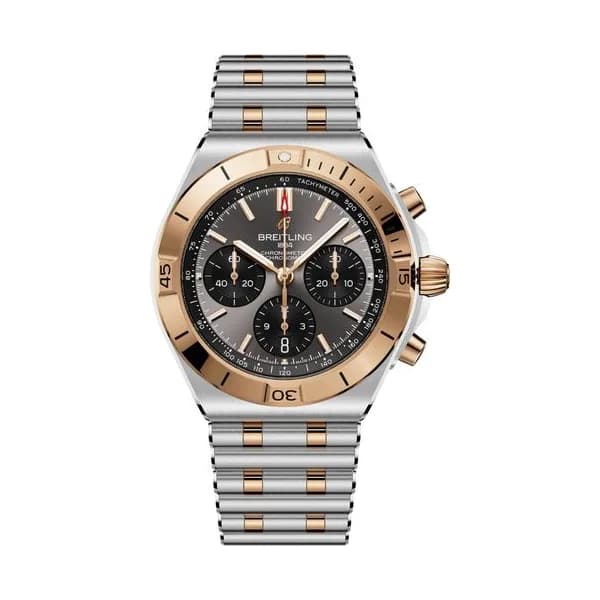 Breitling Montre Breitling Chronomat B01 Chronograph automatique lunette or rouge cadran anthracite bracelet acier 42 mm
