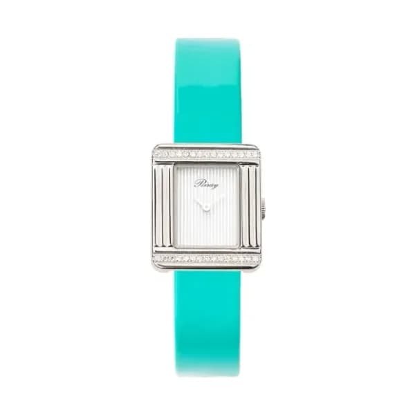 Poiray Montre Poiray Ma Première Mini Acier Serti Diamants Bracelet Veau Vernis Turquoise