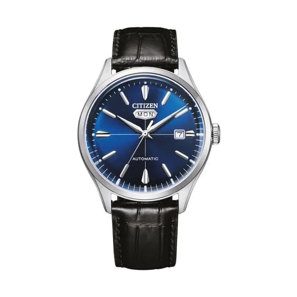 Citizen Montre Citizen Crystal 7 Mechanical Day Date automatique cadran bleu bracelet cuir 40 mm