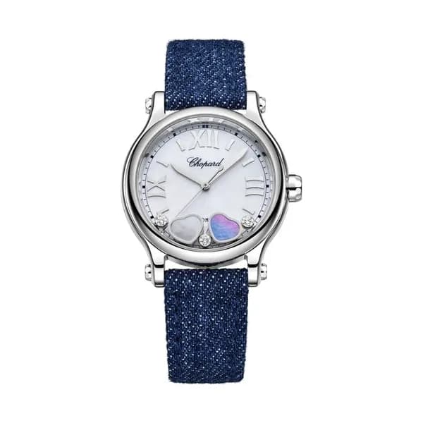 Chopard Montre Chopard Happy Hearts automatique cadran nacre bracelet denim 33 mm