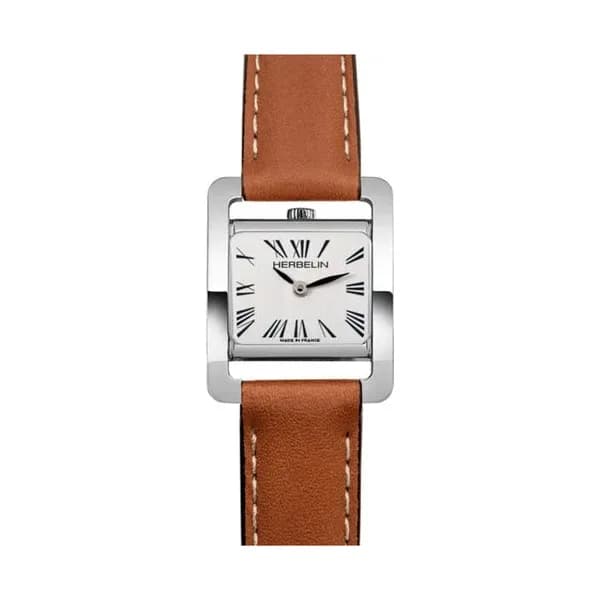 Michel Herbelin Montre Michel Herbelin 5ème Avenue quartz cadran blanc bracelet cuir marron