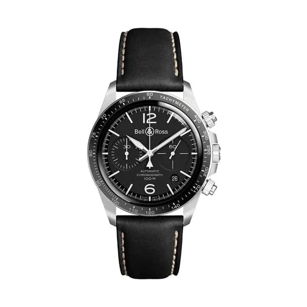 Bell & Ross Montre Bell &amp; Ross BR V2-94 Black Steel automatique cadran noir bracelet cuir 41 mm