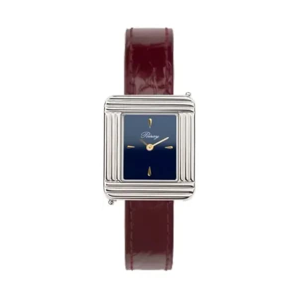 Poiray Montre Poiray Ma Première Mini Acier Cadran Bleu Bracelet Alligator Bordeaux