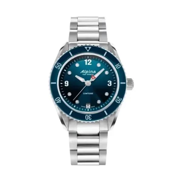 Alpina Montre Alpina Comtesse Sport Quartz Cadran Bleu Bracelet Acier