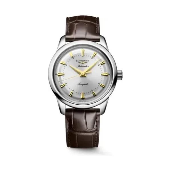 Longines Montre Longines Conquest heritage 38 mm Automatique Cadran Argenté Bracelet Cuir d'alligator